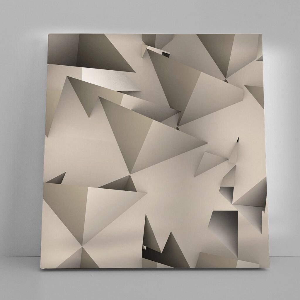 Een homage aan M.C. Escher is dit vierkante abstracte werk.