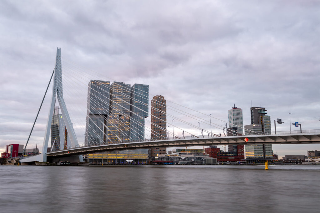 Onbewerkte skyline Rotterdam, grijze dag