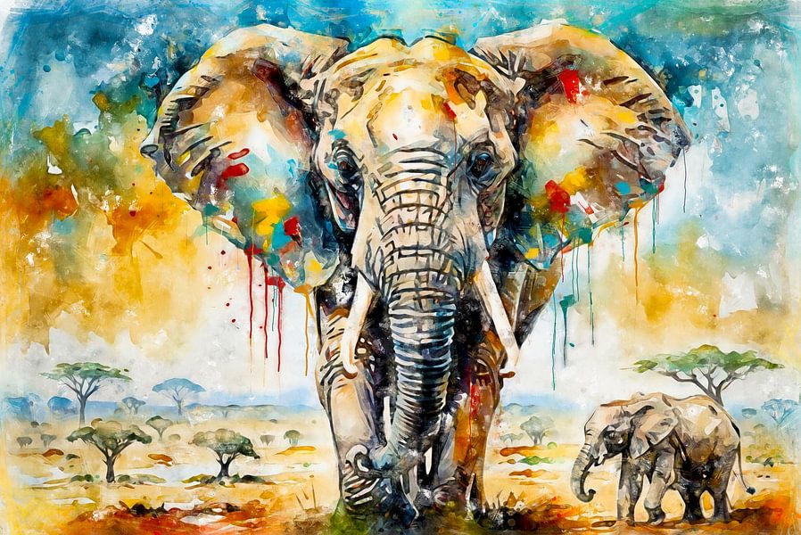 Moeder olifant met kleintje