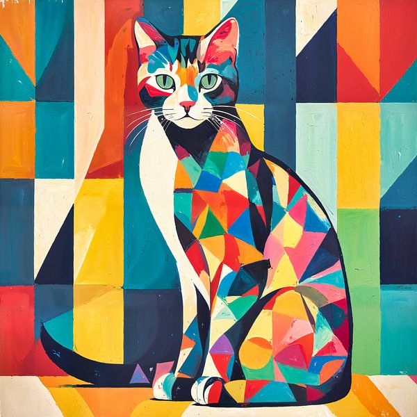Kleurrijke kat in kubisme