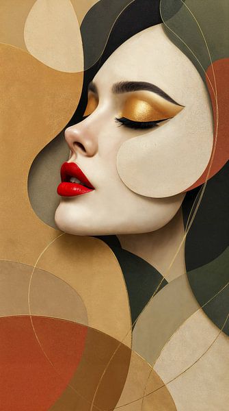 Eternal Elegance combineert digitale gelaagdheid met vrouwelijke kracht in een verfijnd portret. Met warme aardetinten en een krachtig rood accent is dit kunstwerk een stijlvolle eyecatcher voor elk modern interieur.