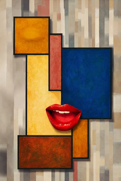 Mondriaan Pop Art met Rode Lippen