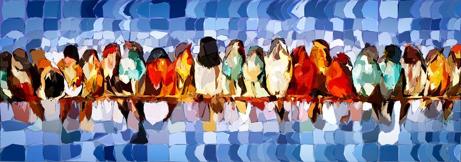 Abstracte Kleurrijke Vogels aan de Draad