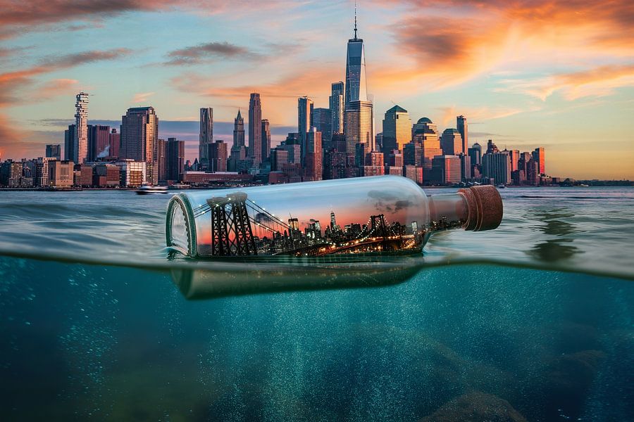 New York in een Fles – Skyline bij Zonsondergang