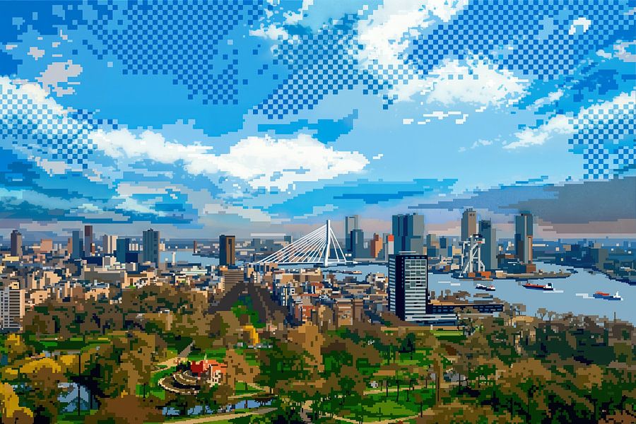 8 Bit Skyline van Rotterdam