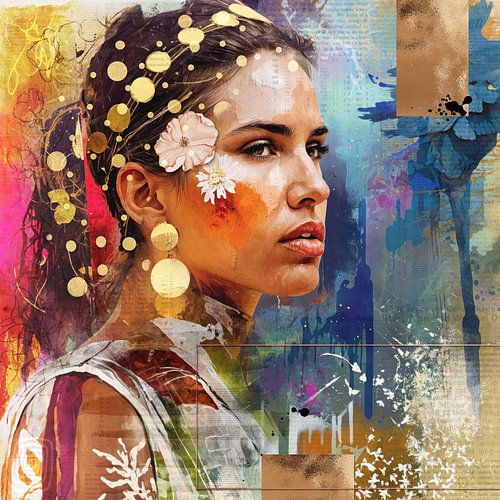 Mixed media portret in profiel