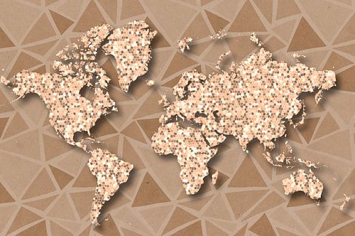 De wereldkaart in terra kleuren in mozaïek