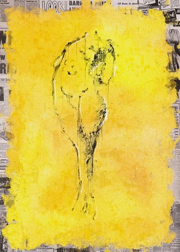 Artistiek naakt in geel op krantenpapier, Yellow Backdrop