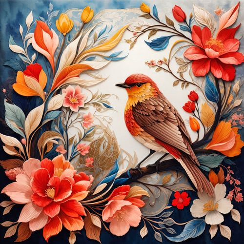 Nachtegaal tussen de bloemen