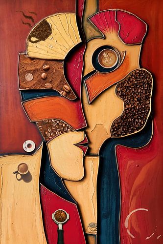 Kubistische Koffie Geliefden met Koffiebonen