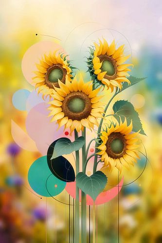 Zomerzonnebloemen in Geometrie en Gloed