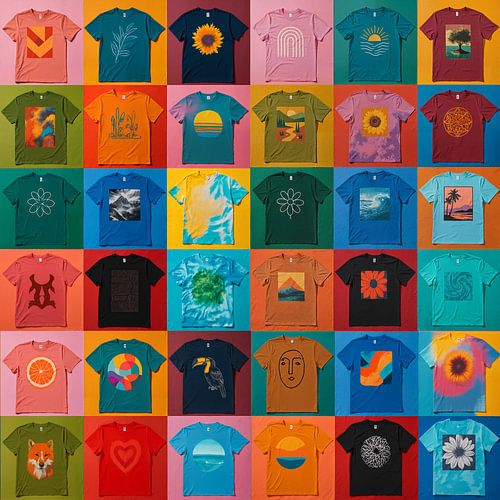 Kleurrijke Pop Art Collage van T-Shirts – Warhol Stijl