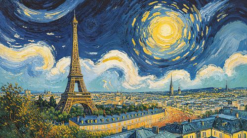 Van Gogh’s Skyline van Parijs – Een Sterrennacht bij Zonnige Dag