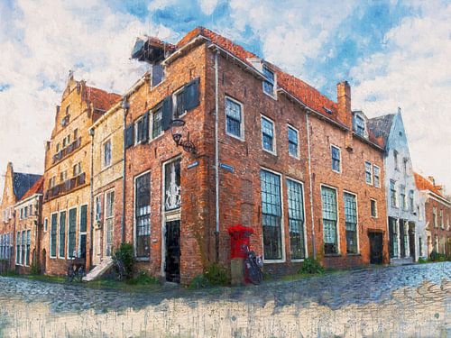 Deventer hoek Bergstraat en Bergkerkplein geschilderd