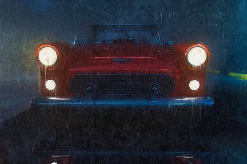 50's Geschilderde Rode Cabriolet